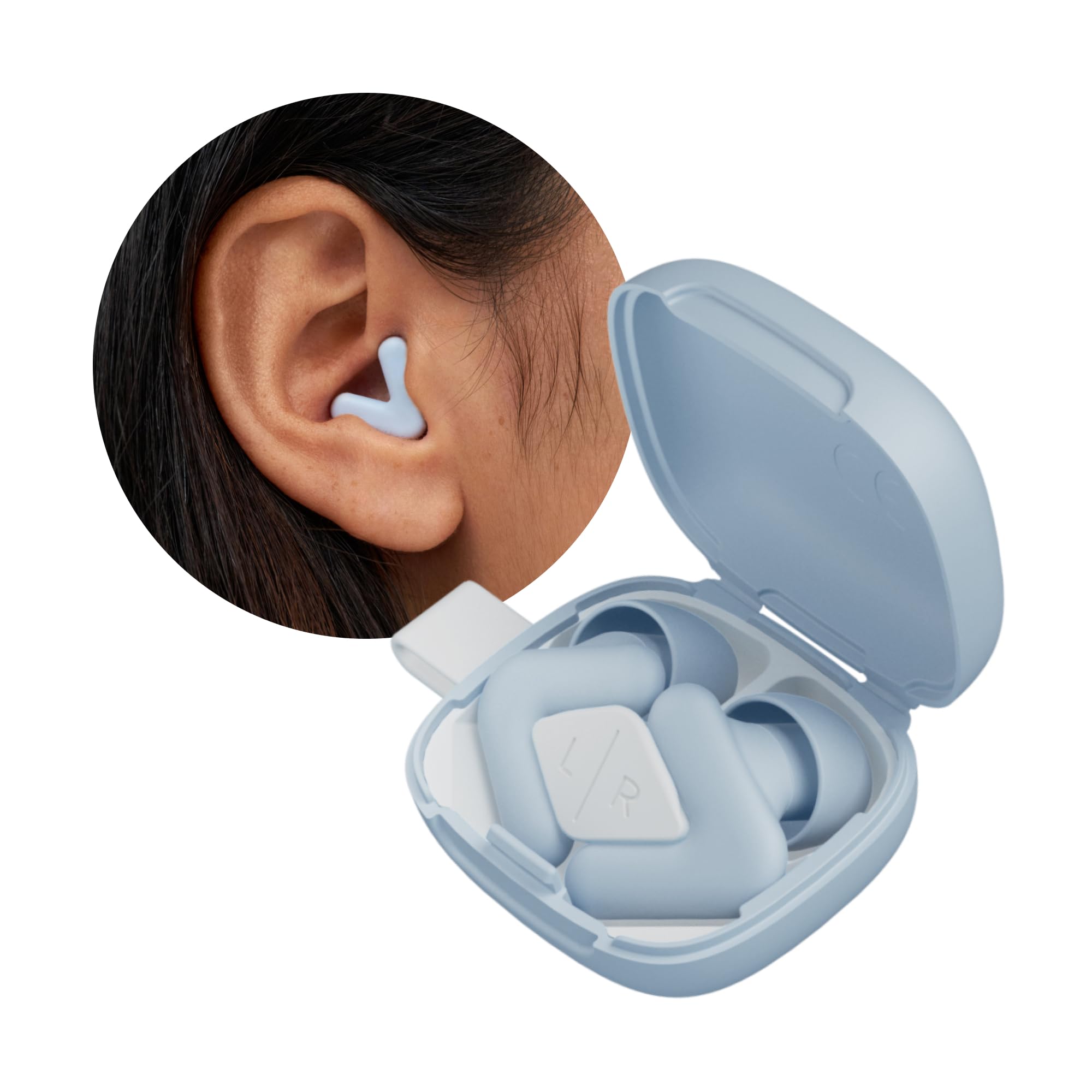 AlpineSilence Ear Plugs for Sleep, Focus & Travel - Comfortable, Travel Essential, Noise Cancelling, V-Shape Snug Fit & Soft Oval Tips, 4 Sizes XS/S/M/L, Reusable - Blue