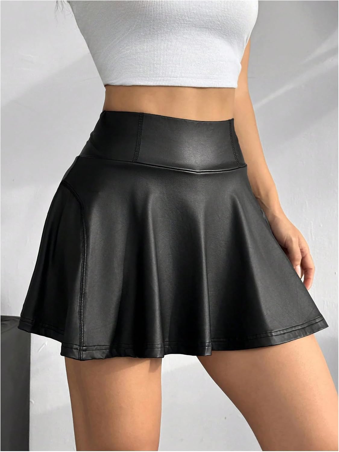 MakeMeChic Girl's PU Leather A Line Mini Skirt Flared Hem Ruffle Summer Short Skirts with Pocket