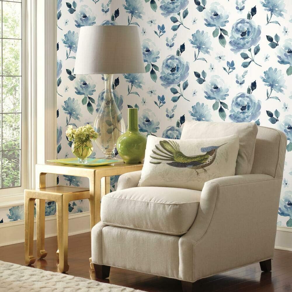 York Wallcoverings Watercolor Blooms Blue Premium Peel and Stick Wallpaper