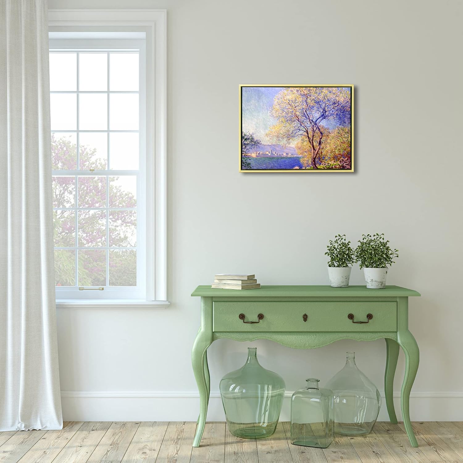 Wieco Art Gold Framed Monet Antibes Seen from The Salis Garden Canvas Wall Art, 16x12in Image HD Print, Ready to Hang Home Office Decor
