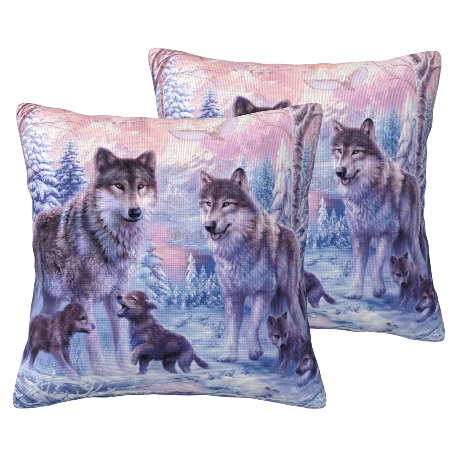 Taies d'oreiller loup imitation lin housses de coussin décoration salon chambre motif hiver
