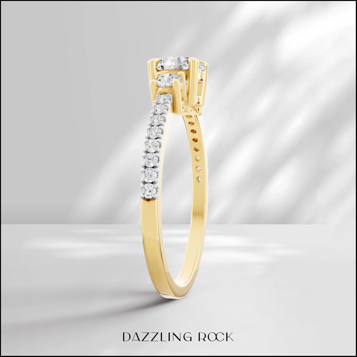 Round Lab Grown White Diamond Classic Three Stone Engagement Ring for Women in 10K Solid Gold