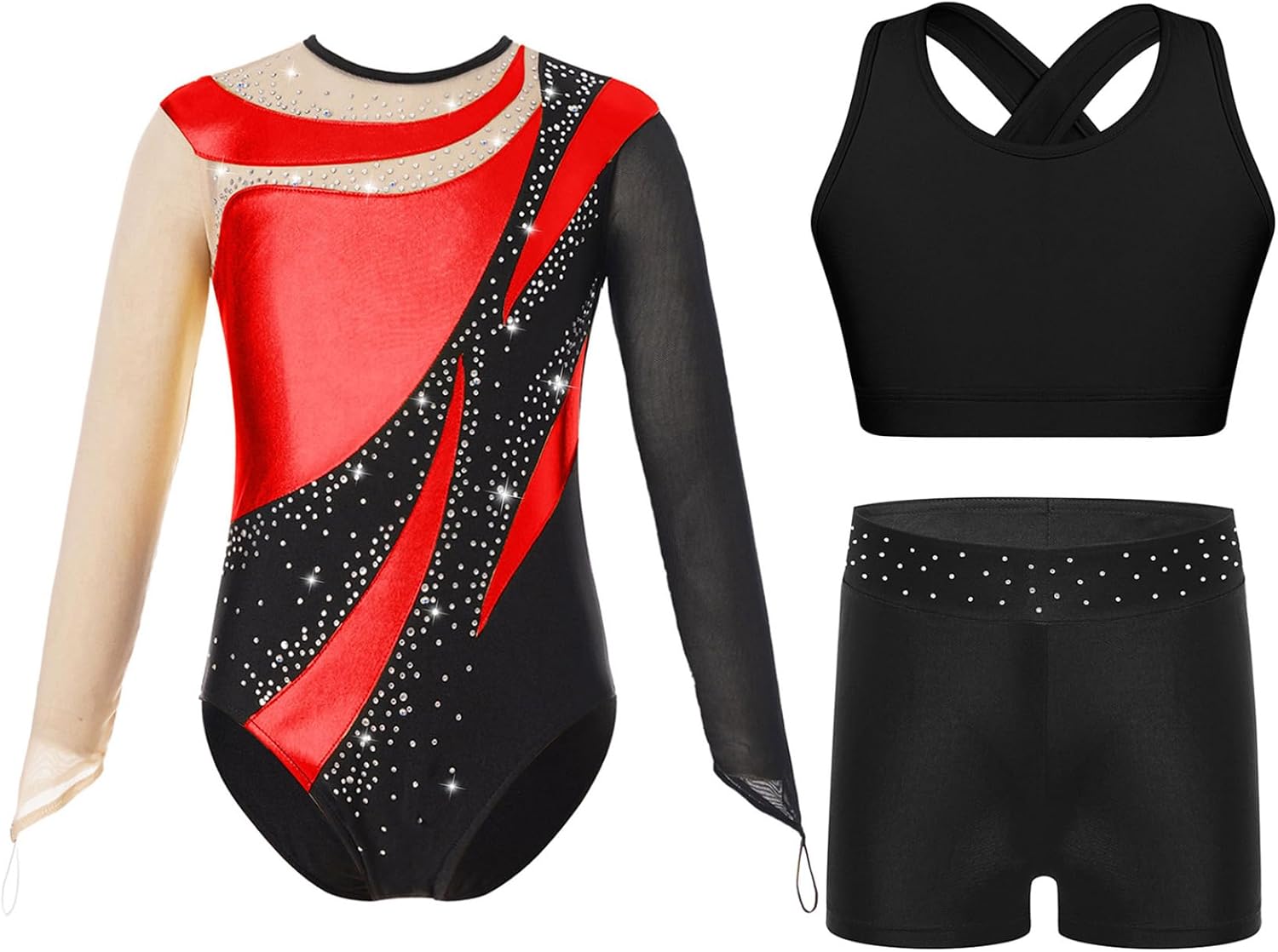 Loyan Toddler Girls Dance Leotard with Crop Top and Shorts Set Gymnastics Tracksuit 3 Piece Sports Workout