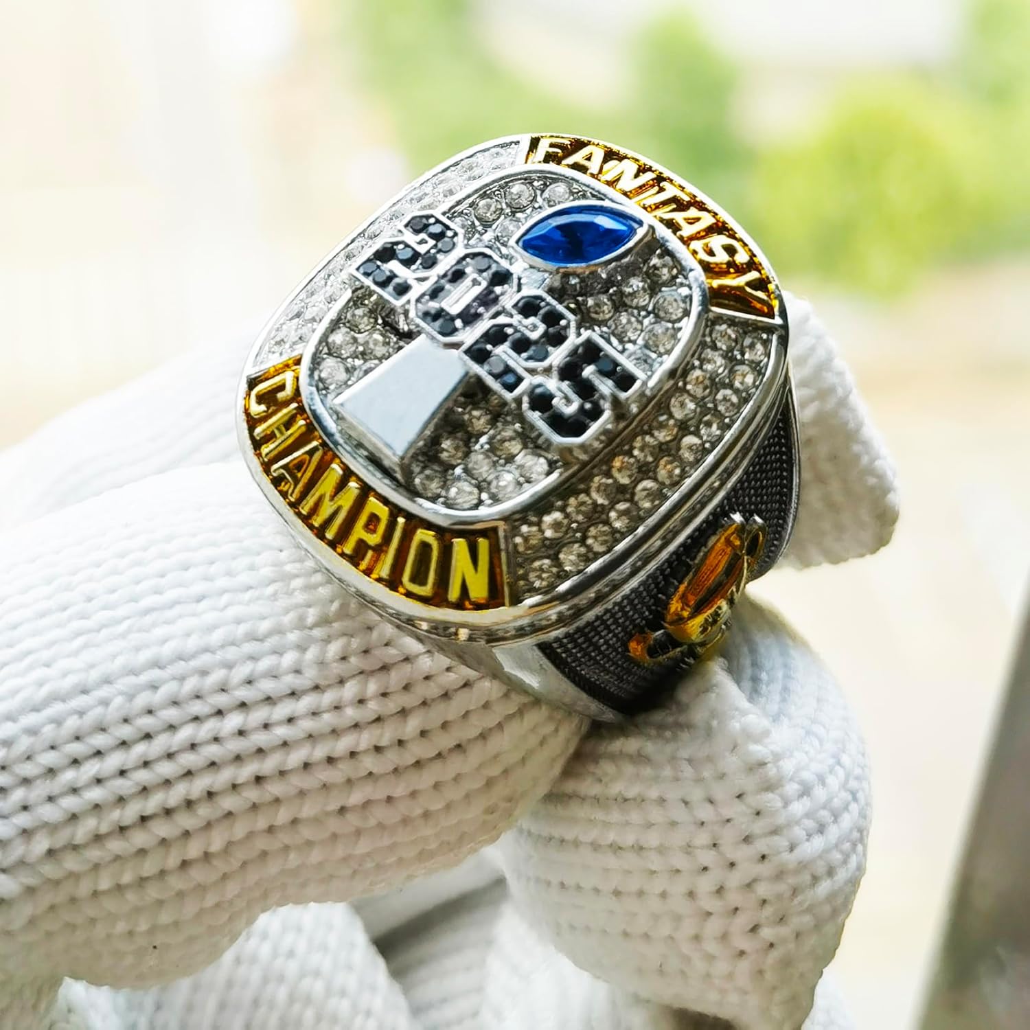 2025 Fantasy Football Championship Ring | Heavy FFL Champion Ring | Gold Silver Tone Plated Award Trophy for Fantasy Football League Winner