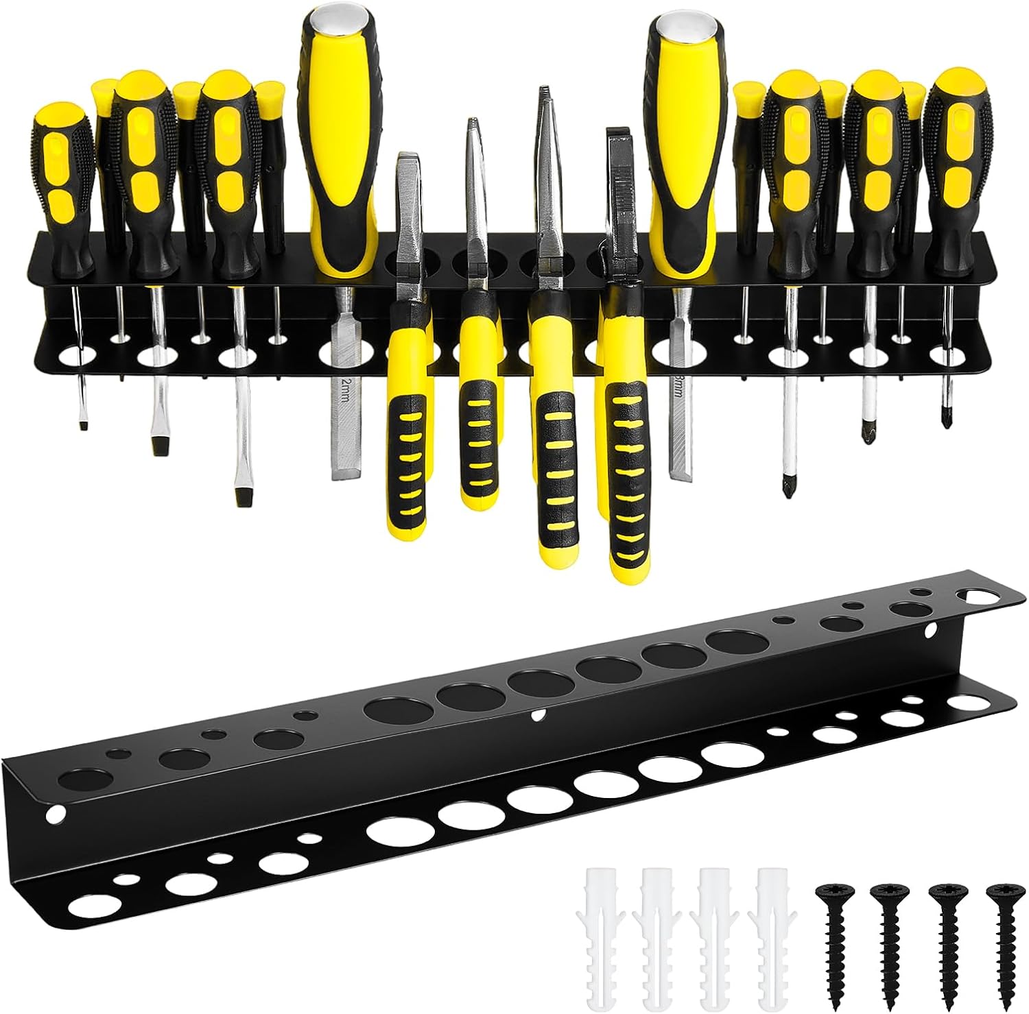 Screwdriver Organizer, Pliers Rack, Heavy Duty Wall Mounted Tool Storage Rack, Hand Tools Organizer, Metal Storage Rack for Garage Workshop Workbench Tool Chest Cart, Black Color 15.75 Inch(2 packs)