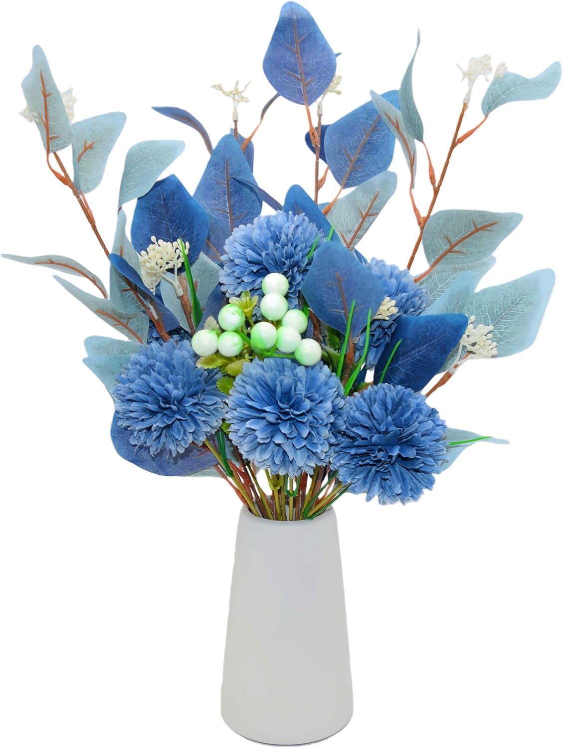 Ceramic Vase with Artificial Flower Bouquet - Modern Farmhouse Home Decor Deals - Matte Ivory White Pottery Centerpiece for Living Room Coffee Table Bedroom Kitchen & Dining Gift