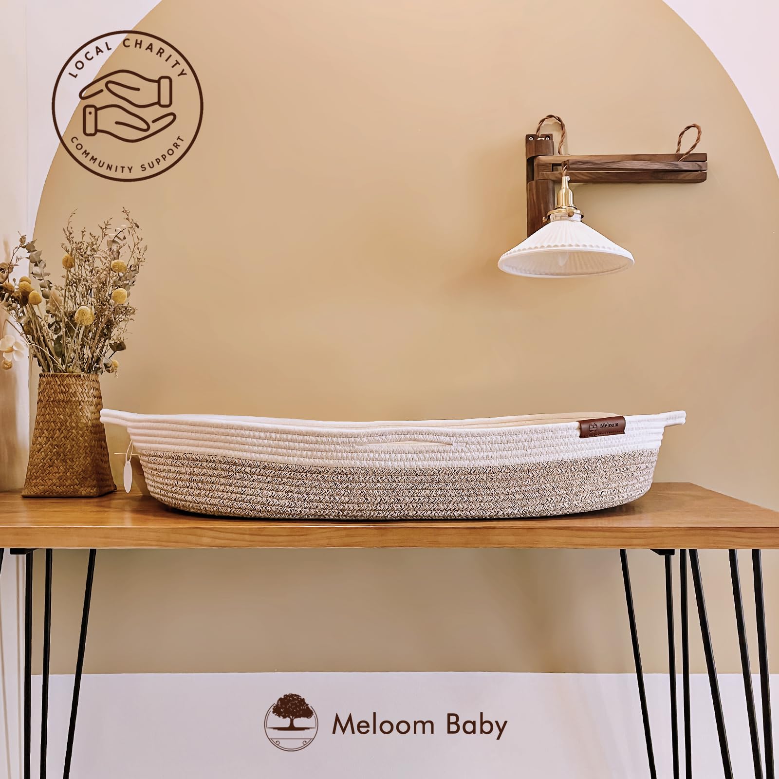 meloom Premium Baby Changing Basket with Pads, Safety Belt and Extra Travel Diaper Pad, Thick Foam Pad with Wipeable Water-Resistant Pad Cover, Moses Basket Changing Table Topper for Dresser