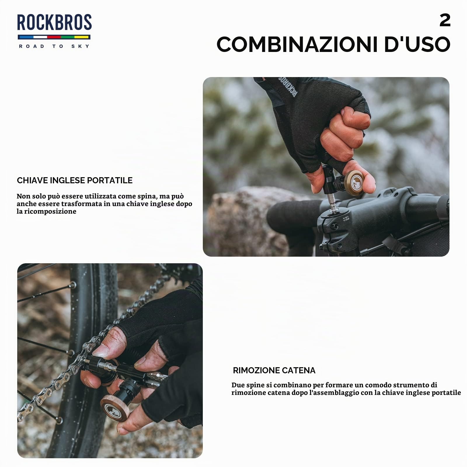 ROCKBROS Road to Sky Attrezzi Multifunzionale Bici, Kit Riparazione 5 in 1 Bicicletta Nascosto, Strumento Tappo Manubrio, Separatore di Catena per Bici da Strada, MTB, BMX