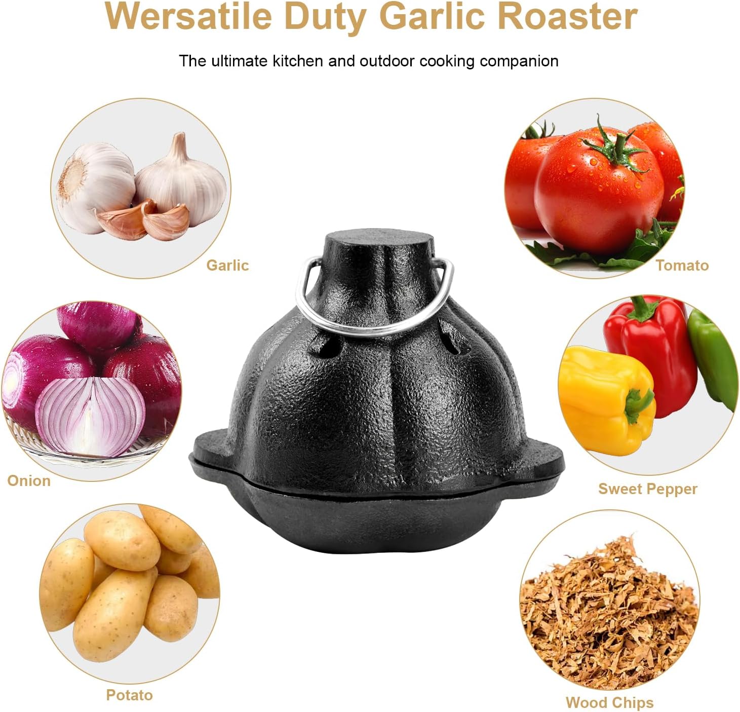 DVK Cast Iron Garlic Roaster with Ventilated Lid for Even Cooking Superior Heat Conduction Preservation - Perfect for Oven, Grill, Camping Home Kitchen Ideal for Cooking Enthusiasts