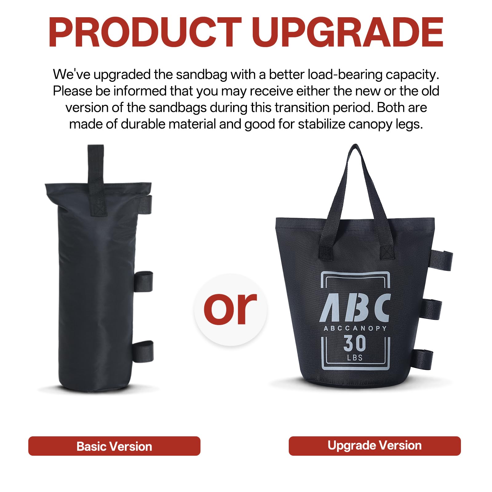 ABCCANOPY - Juego de 4 Pesas para toldo, Bolsas de Arena para Tienda de campaña, Bolsas de Peso para cenador al Aire Libre, trampolín, pérgola (sin Arena)