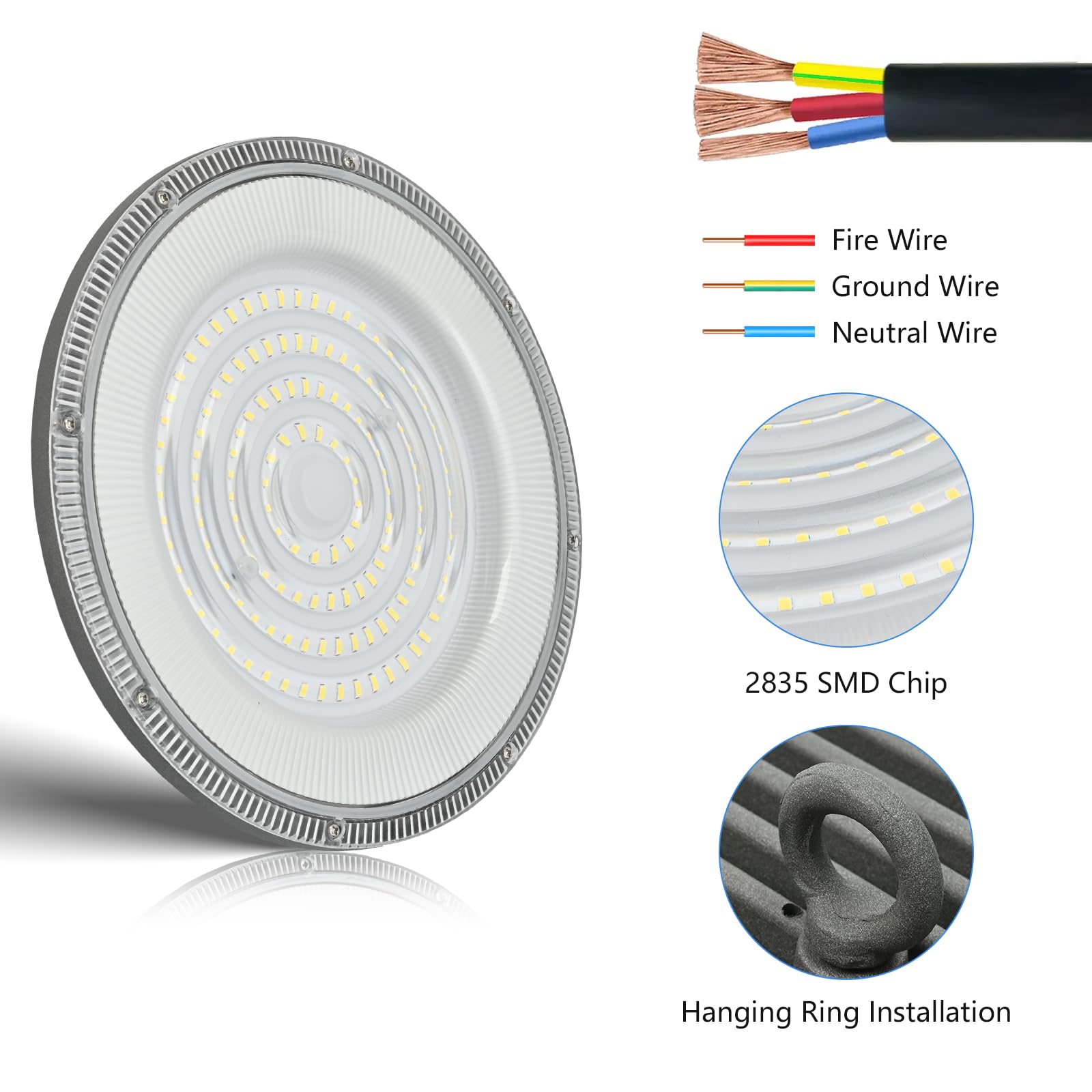 100 W LED UFO lampa przemysłowa, 12000 lm, oświetlenie halowe, 6500 K, zimna biel, reflektor LED, IP65, wodoszczelna lampa warsztatowa, oświetlenie hali, do magazynu, fabryk, garażu
