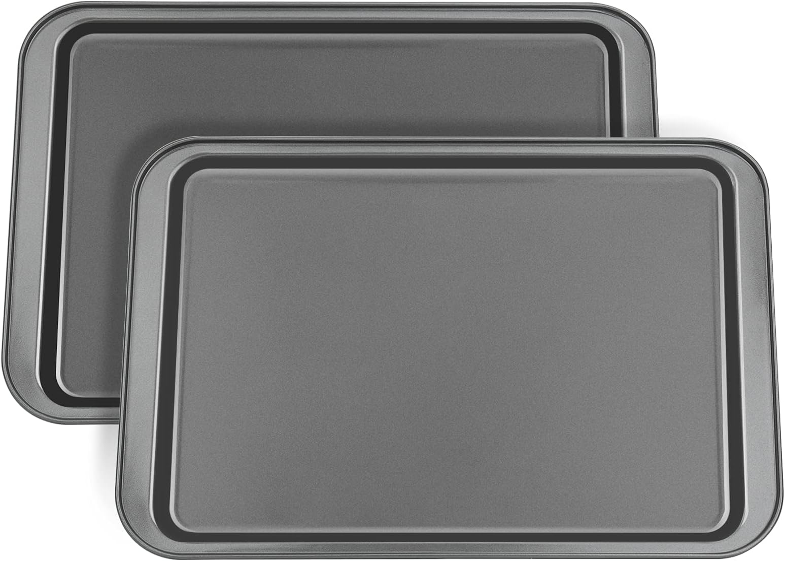 Suice 2Pcs 15.2x10.8x0.8 Inch(Exterior Size) Toaster Oven Tray, Jelly Roll Pan with Wide-Rimmed Cookie Pan Nonstick Baking Sheet with Handles for Home Kitchen, Bakery, DIY Cupcake, Brownie,Cake - Grey