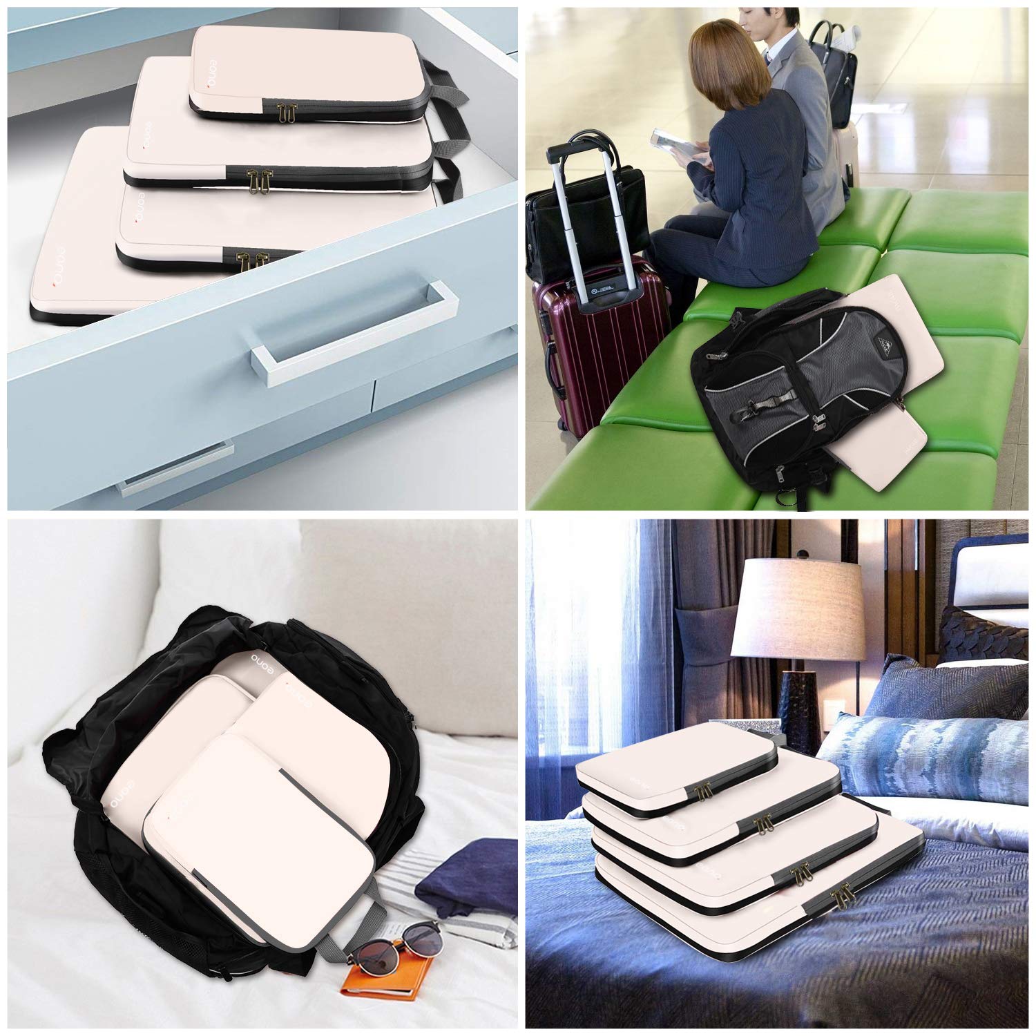 Eono Organizzatori da Viaggio a Compressione, Organizer Valigia Set, Cubo di Viaggio, Cubi di Imballaggio, Compression Packing Cube