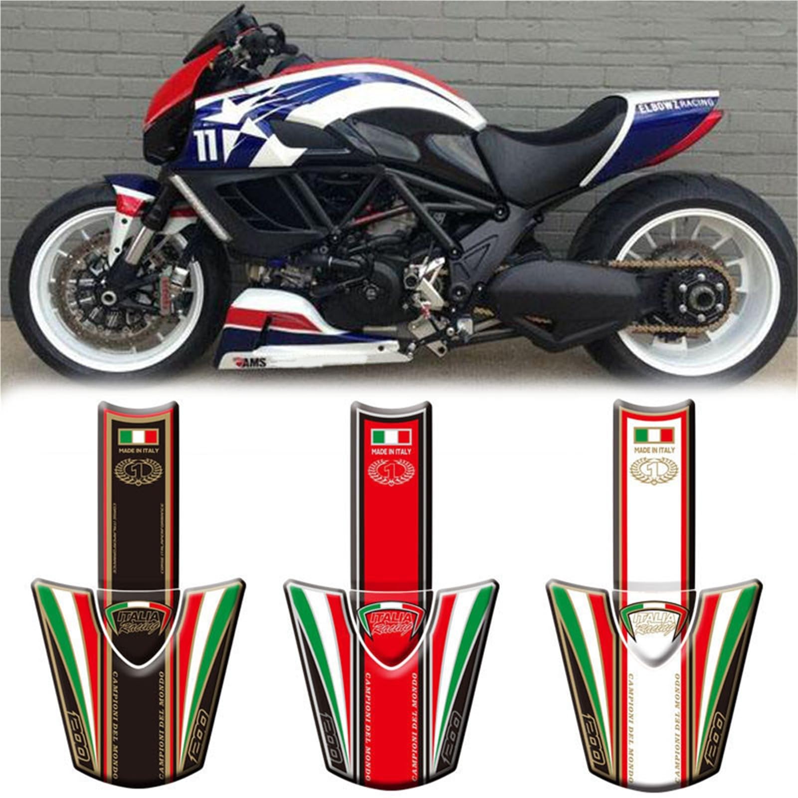 Dla Ducati Diavel 1200 2011-2017 Motocykl 3D Naklejki Na Zbiornik Paliwa Naklejka Na Zbiornik Paliwa Fishbone Naklejki Ochronne(Red)