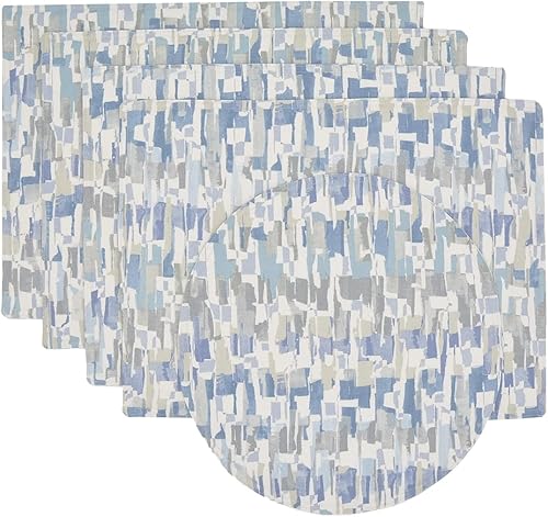 Sweet Pea Linens Britto Clearwater - Juego de 4 manteles individuales rectangulares con estampado azul