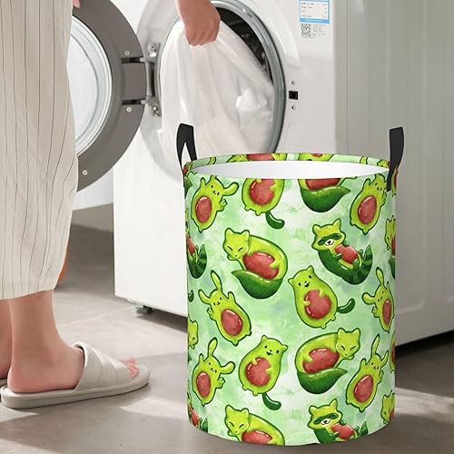 Miniatura 6 de Cesta plegable de moda para ropa sucia compatible con lindos animales verdes divertidos, aguacate, tela impermeable, plegable, cesta de ropa, fácil