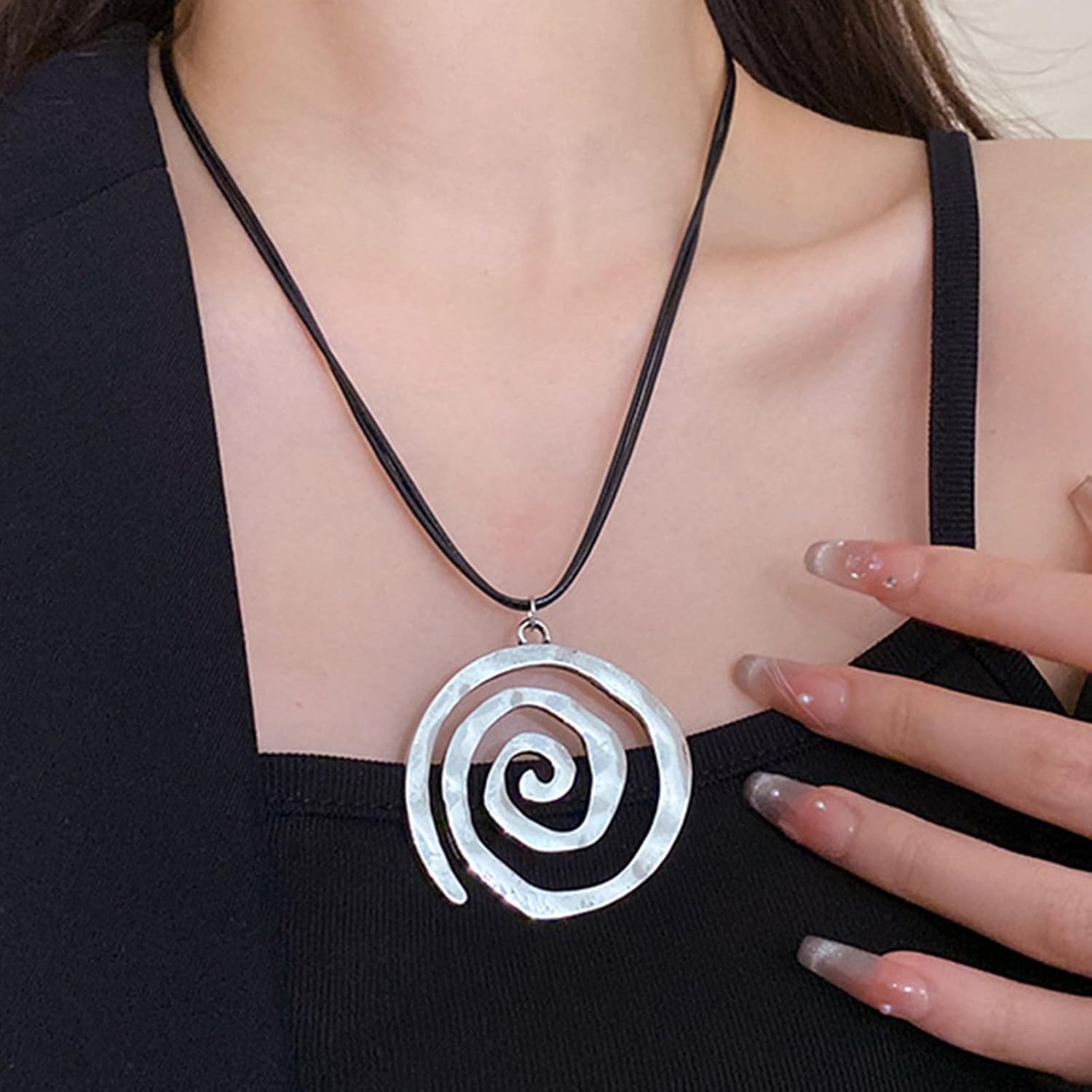 POYAMUSE Chunky Spiral Swirl Necklace - Aesthetic Grunge Jewelry for Trendy Looks, Boho Choker Necklace - Bohemia Jewelry for Women image 3