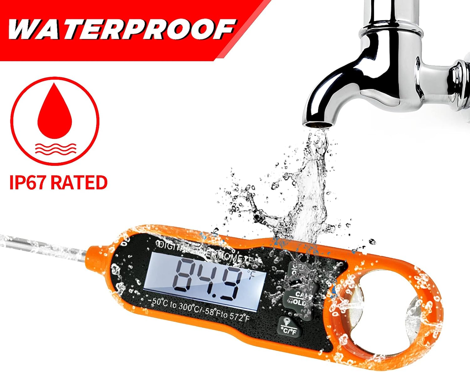 review Orofo Digital Meat Thermometer for Grill and Cooking, Waterproof Instant Read Thermometer with Blacklight and Bottle Opener for Kitchen, Outdoor Grilling, Baking & BBQ (Orange)
