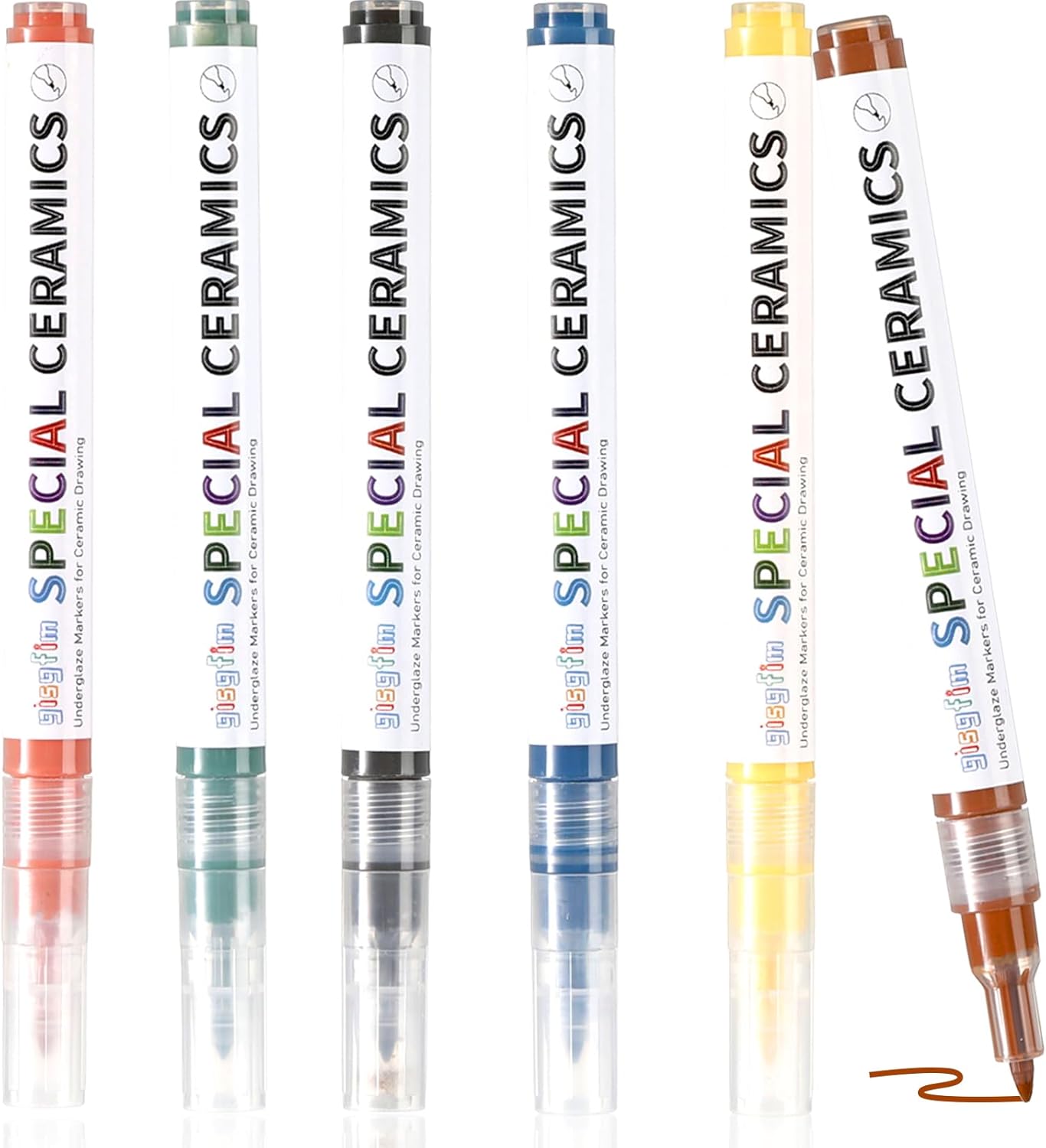 gisgfim 6 Pcs Underglaze Colored Pen Sets for Ceramics Underglaze Markers Paint Pens for Porcelain Pottery Glaze Diy Decorating Accessories Supplies
