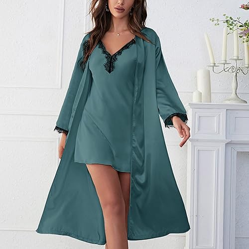 Miniatura 2 de NKSUDET Conjunto de pijama de encaje para mujer lencería de satén lencería sexy camisón completo pantalones cortos de verano