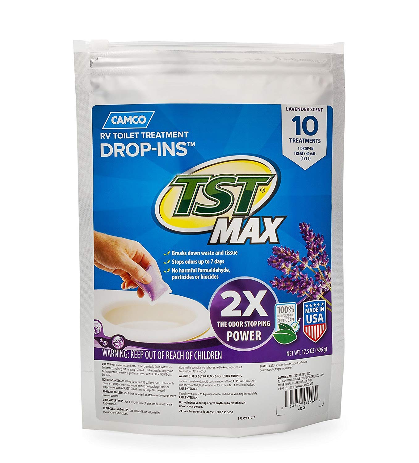 TST MAX RV Toilet Treatment Drop-INs | Control Unwanted Odors and Break Down Waste and Tissue | Septic Tank Safe | Lavender Scent | 10-pack (41556)