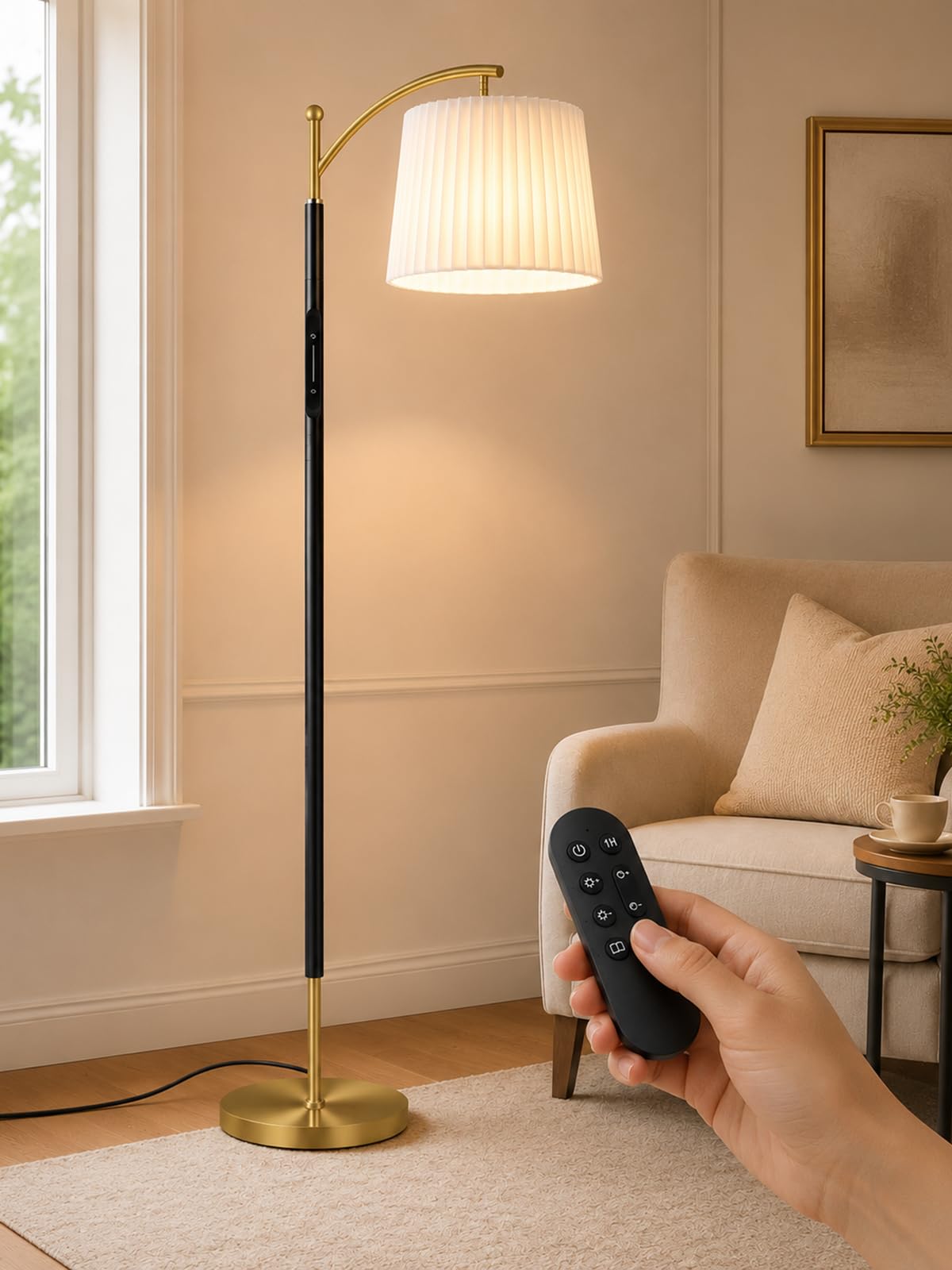 Photo 1 of Etto Arc Floor Lamp - Black Gold, Remote Control