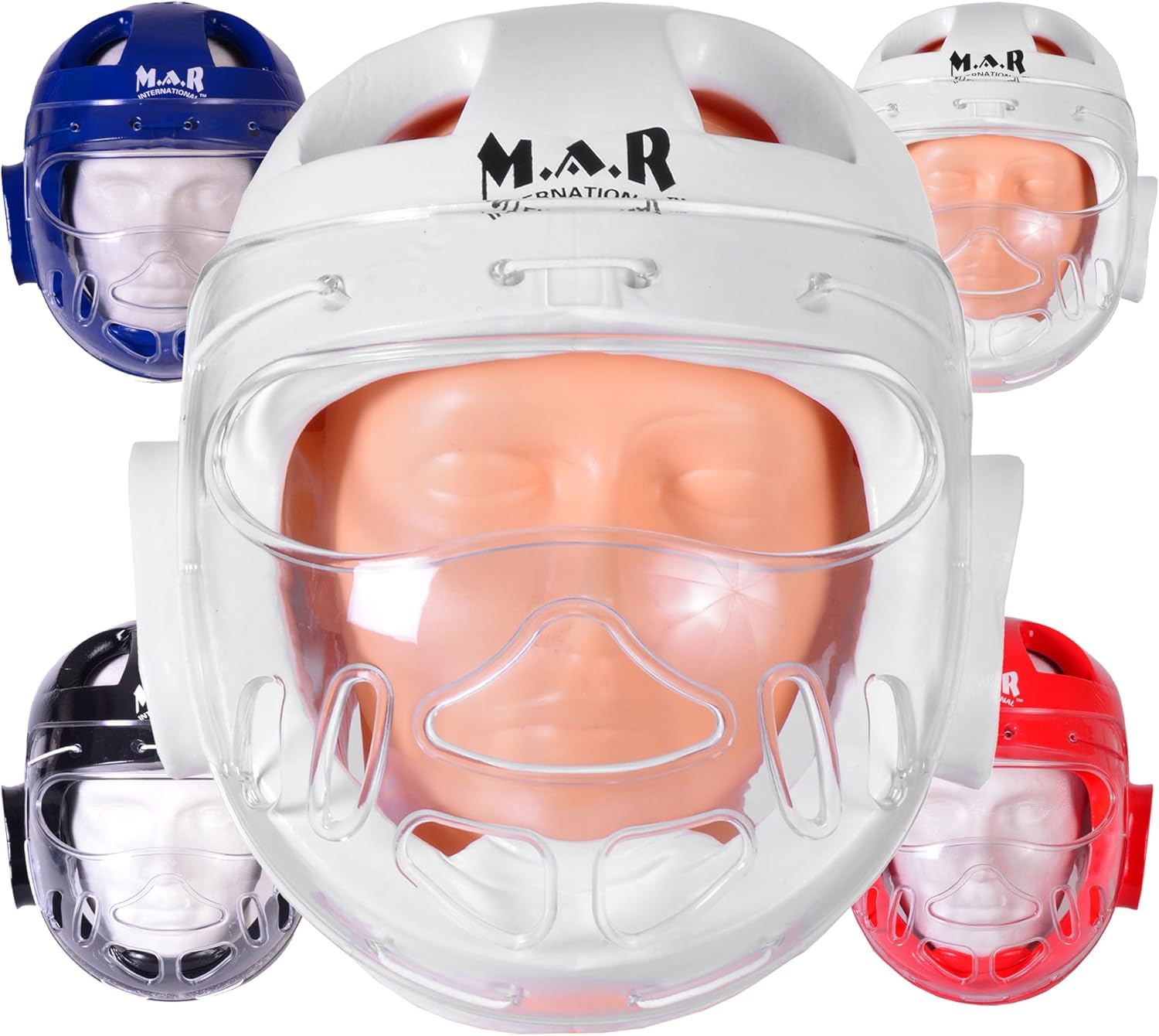 WKF Karate Inspired Head Guard with Face Mask Protector | Taekwondo Face Shield | Martial Arts Headgear for Kids & Adults | Karate, Kickboxing, Boxing Sparring Head Guard (Blue, XS)