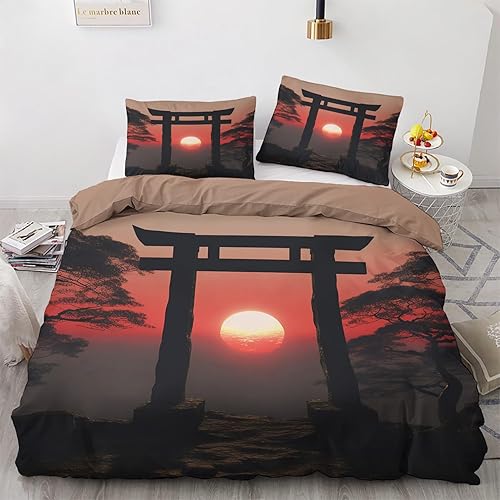 zcwl Funda de edredón japonesa tamaño King  Juego de ropa de cama Japón Torii Gate  3 piezas  Funda de edredón con patrón de microfibra suave con