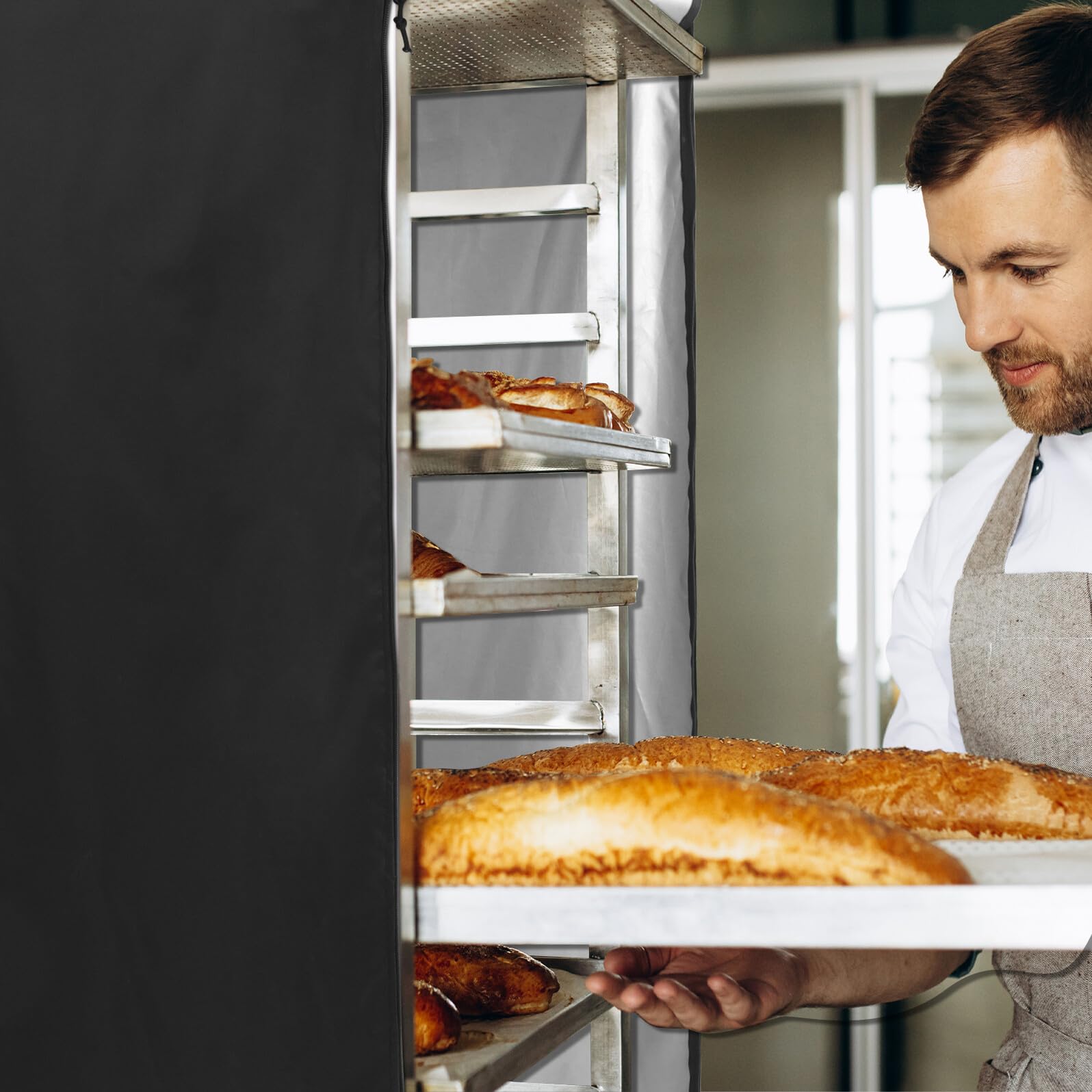 GARVALON Copertura per Rack per Pane Oxford Nero, Protezione e Pieghevole per Carrelli da Panetteria Design Rettangolare Moderno