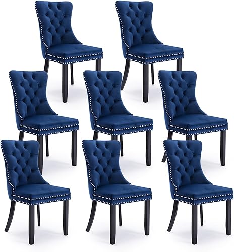 Miniatura 86 de Juego de 6 sillas de comedor de terciopelo, sillas de comedor tapizadas acolchadas con ribete de tachuelas y patas de madera maciza para cocina,