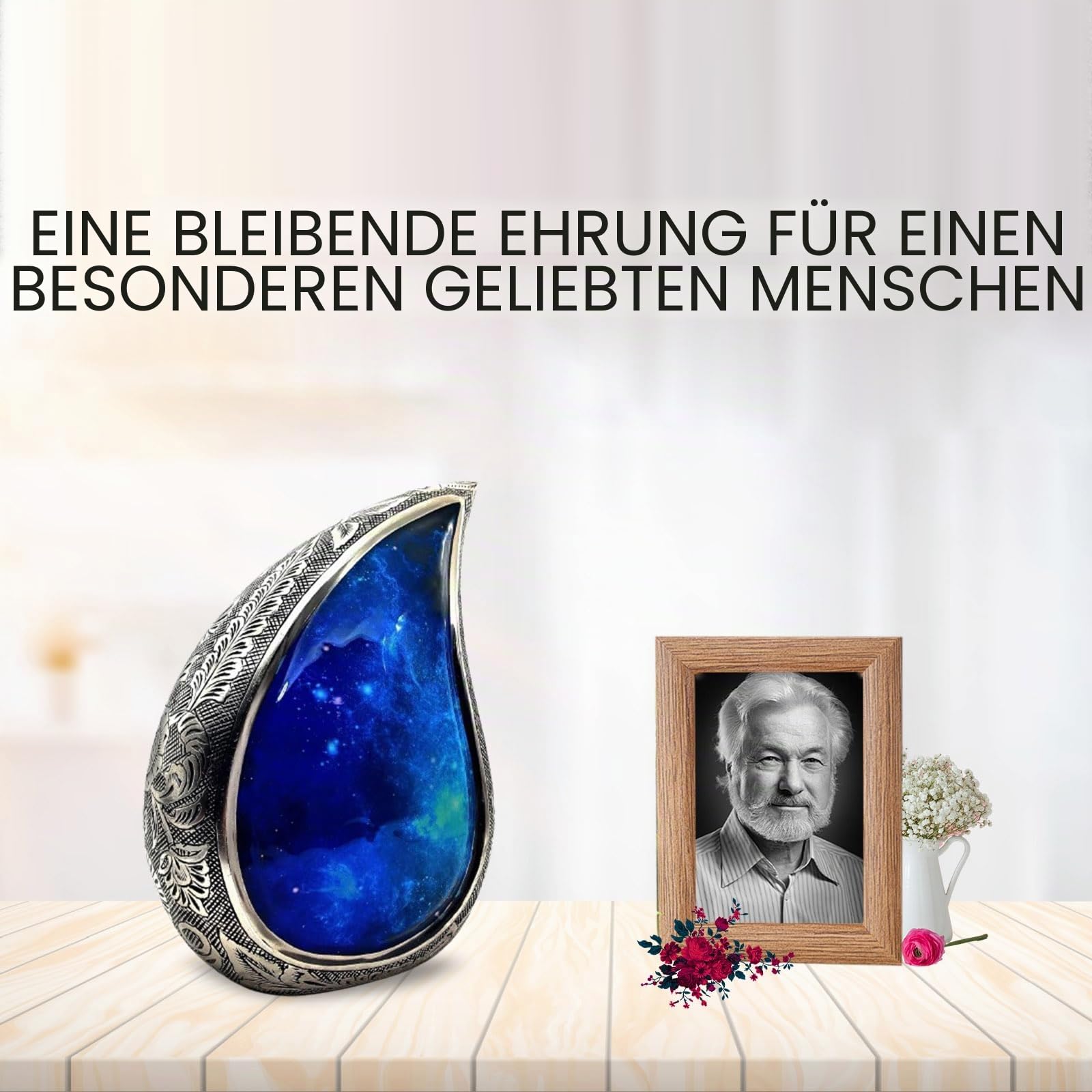 Galaxie-Tropfen-Urnen für menschliche Asche, Beerdigungsurne mit Samtbeutel, Andenken-Urne für Erwachsene, groß für Ihre Lieben, Urnen für blauen Sternenhimmel, Kapazität: 25,4 cm 5MOONSUN5