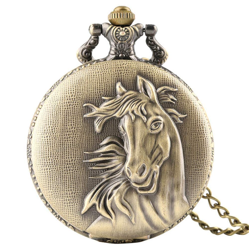 Montre de poche vintage en bronze et quartz avec son élégant motif de cheval rétro