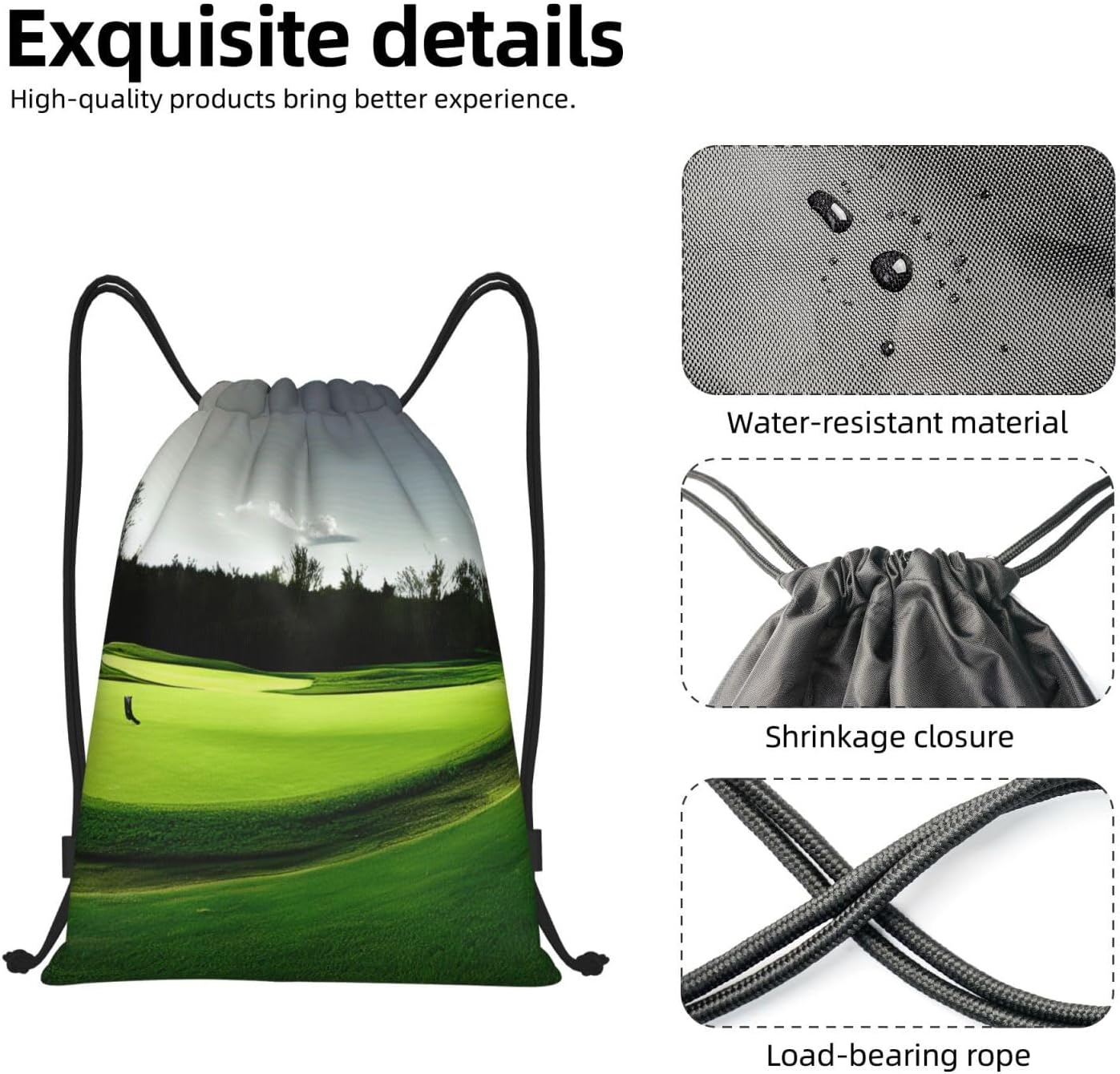 Green Golf Course print Drawstring Backpack for Women, Drawstring Gym Bag for Men, Pull String Sport Bag for Soccer