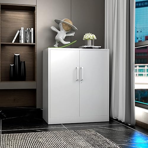 Miniatura 4 de PEUKC Armario de almacenamiento de metal gabinete alto de garaje con cerradura de 71 pulgadas gabinete de almacenamiento de metal con 4 puertas y 2