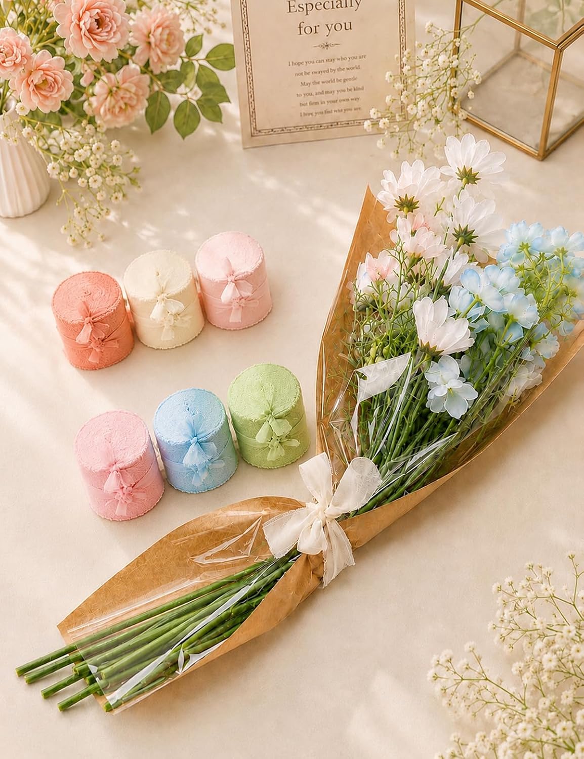 Zebrabox 56 Pcs Wedding Flower Bar Kit with Bouquet Wrapping Bags Chiffon Ribbons and Scissors for Bridal Shower Engagement Party Wedding Reception Table image 5