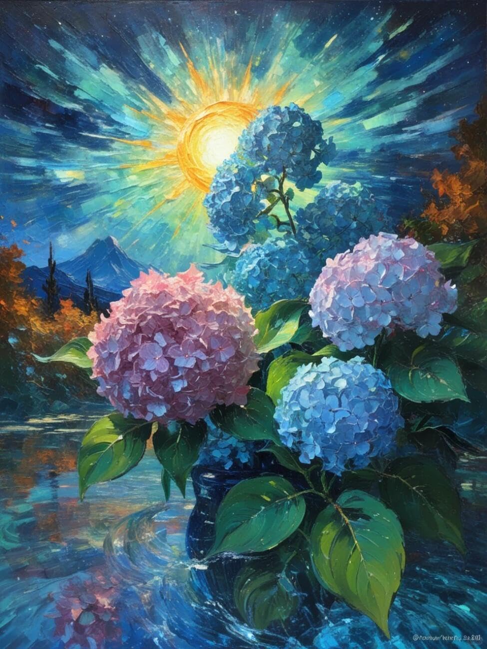 Henypt Cross Stitch Kits Fantasy Hydrangea Flowers DIY Arts Aand Craft Kit for Adults Beginners with Accessories Home & Leisure/Gifts 14CT 50x70cm