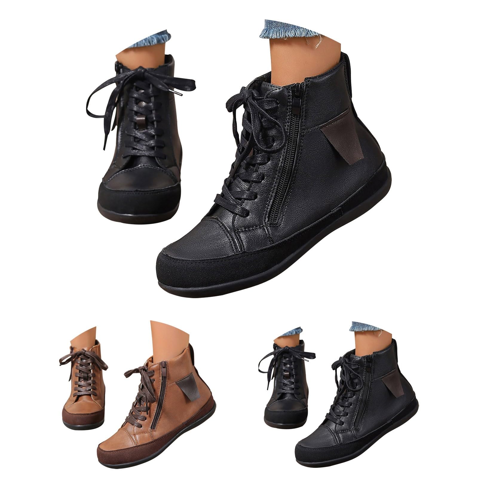 Cocila Botines Casuales para Mujer con Cremallera Lateral Y De Goma Ante. Zapatillas Invierno Botas Planas Piel Tacon Fino Barefoot Cuña Casual Nieve Hombre Agua Moto Calzado Cordones Serraje