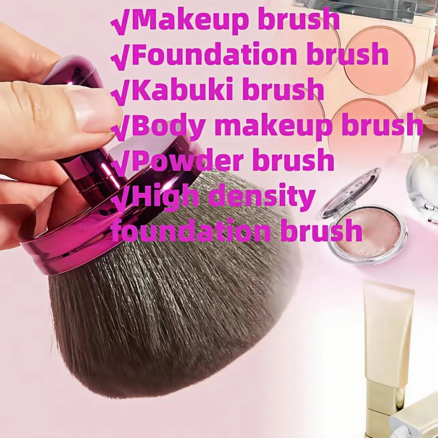 Extra Large Makeup Brush, A Kabuki Brush For Facial Or Body Makeup,74MM Wide-headed, Used With Liquid Or Foundation Cream To Provide More Even& Pretty Application,Wet& Dry Use (Purple) - Image 4