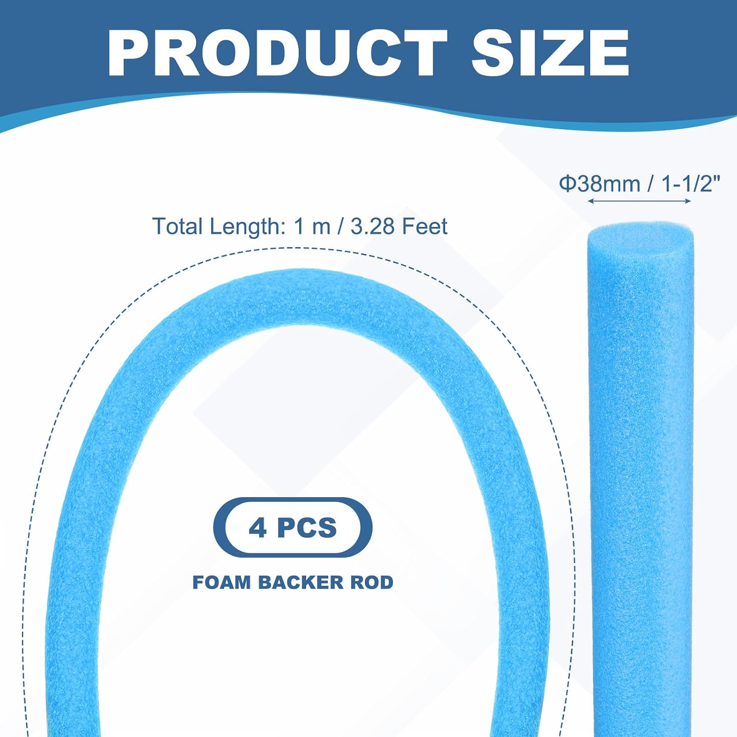 PATIKIL Backer Rod 1-1/2 in x 3.3 Ft, 4 Pcs Foam Rod Caulk Saver Expansion Joint Filler Rope Weather Strip Foam Noodle for Gaps Concrete Crack Filling DIY Craft (38mm Dia), Blue