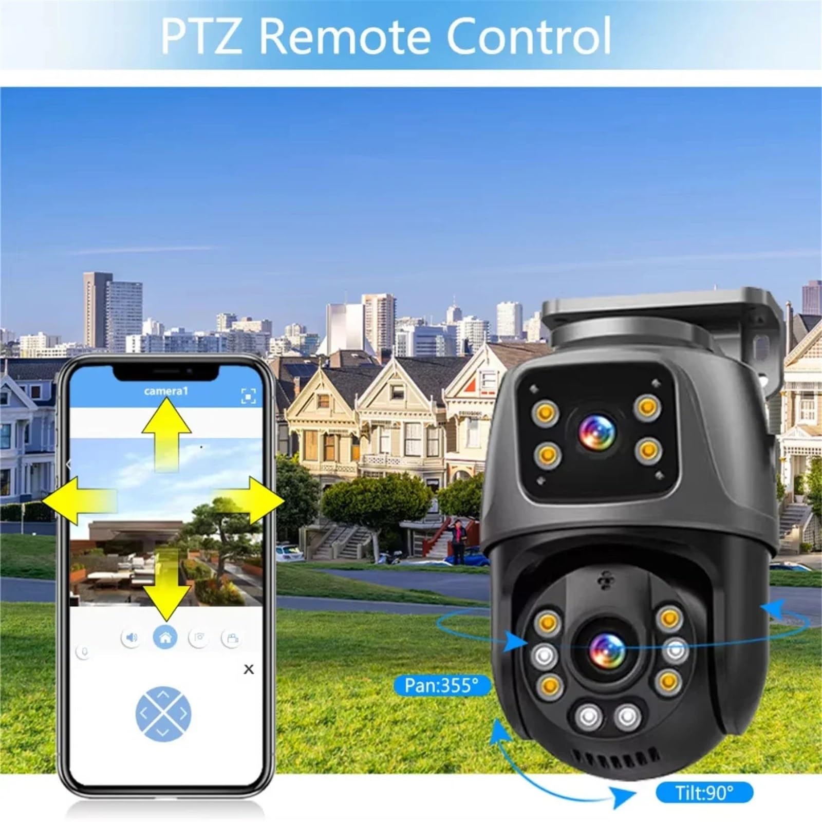 Kamera bezpieczeństwa, Podwójny obiektyw 4K 8MP PTZ POE kamera IP automatyczne śledzenie zewnętrzne bezpieczeństwo w domu kamera monitorująca kamery monitorujące CCTV(8MP POE No Card)