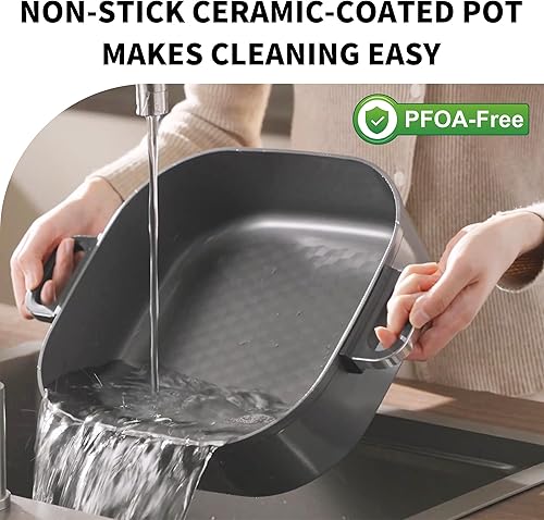 Miniatura 5 de Electric Skillet - Olla antiadherente de 6 cuartos de galón, olla de revestimiento de cerámica sin PFOA, 1600 W, temporizador y 3 ajustes de