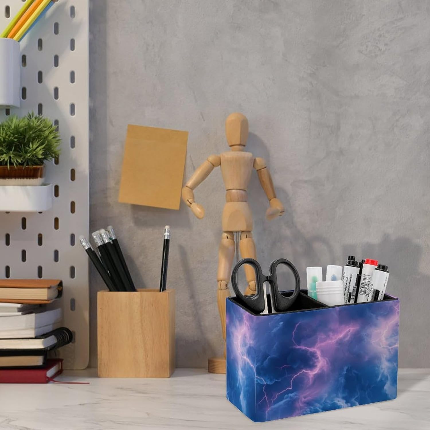 Blue Fog Pencil Pen Holder PU Leather Desk Storage Organizer Makeup Brush Box