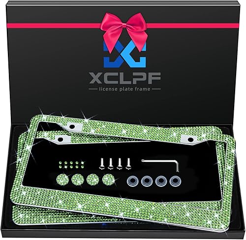 Miniatura 6 de Marco de matrícula brillante para mujeres, marcos de matrícula de acero inoxidable brillante Más de 1000 piezas de cristales de diamantes