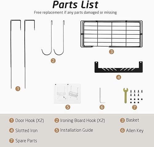 Miniatura 9 de KES HIR501B-BK - Soporte para tabla de planchar sobre la puerta, colgador de tabla de planchar para organización y almacenamiento de lavandería, en