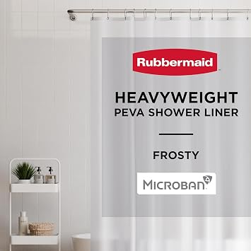 Rubbermaid Frosty Shower Curtain Liner, Waterproof Heavyweight PEVA Shower Liner for Bathroom, with Magnets and Rustproof Charcoal Gray Grommets, 70x72, Standard Size, Frosty