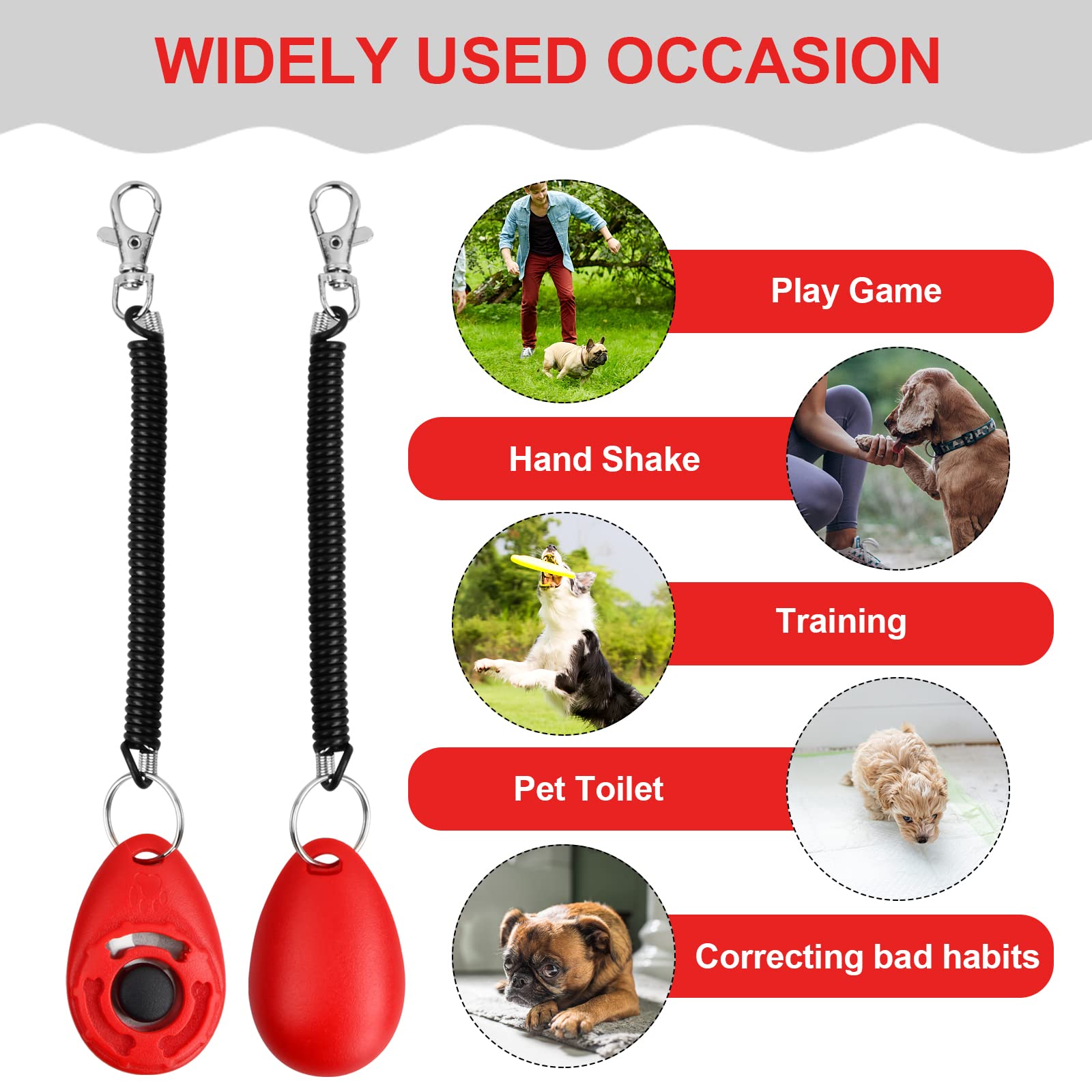 16 Pièces Chiens Clicker Formation, Pet Training Clicker, Professionnel Clicker avec Dragonne élastique, Dog Clicker Training, Dressage de Chiens Clicker pour Chat, Cheval, Chien