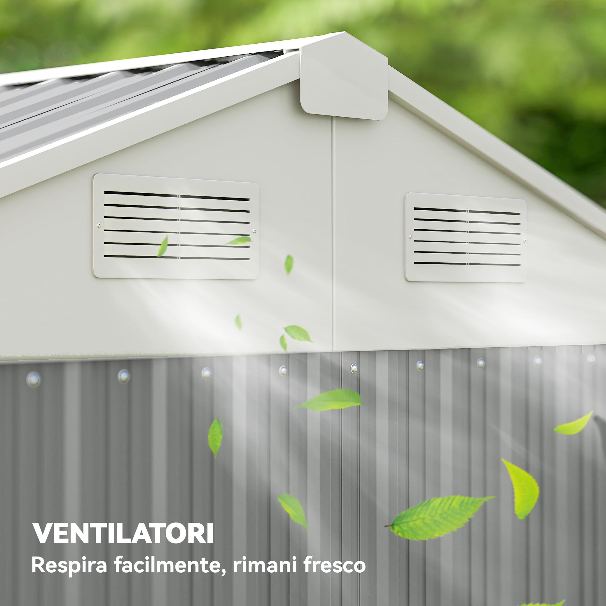 Outsunny Casetta da Giardino Alta 3.51m² in Acciaio Zincato con Prese d'Aria, Capanno da Giardino con Porta Bloccabile, Tetto Inclinato, Guanti, Capanno Porta Attrezzi, 209x177x236 cm, Grigio Argento
