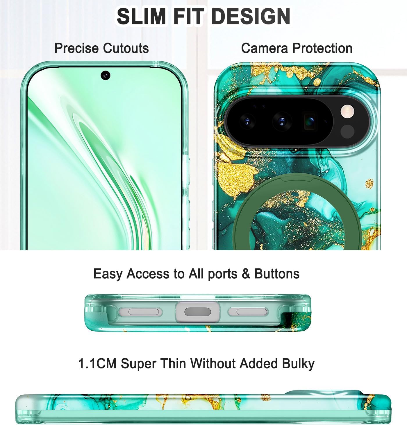 for Google Pixel 10/Pixel 10 Pro Case, [Magnetic Invisible Stand] [Compatible with MagSafe] [Military Grade Drop Protection] Slim Frosted Translucent Back Shockproof Protective Cover, Green