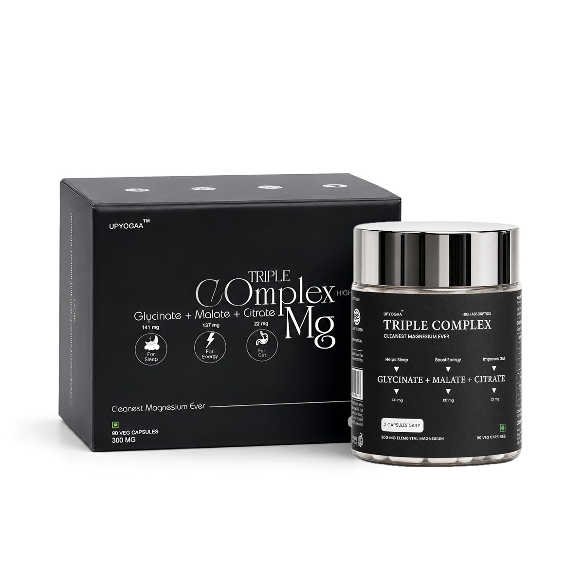 Upyogaa's Triple Magnesium Complex 2080mg Chelated Glycinate, Malate, and