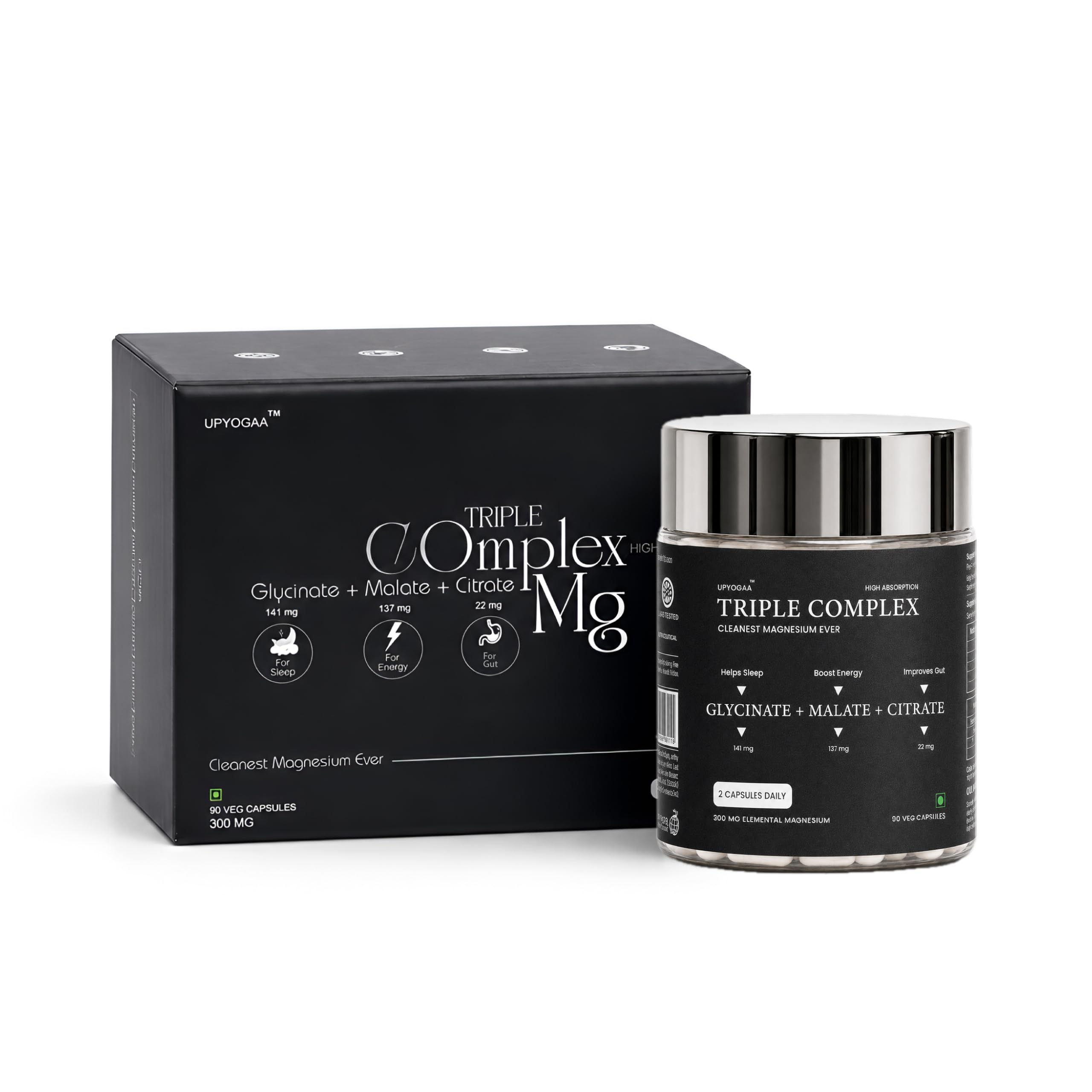 Upyogaa Triple Magnesium Complex 45 Servings of Bisglycinate, Malate and Citrate combination no extra chemicals, 300 mg pure Elemental Magnesium, For Sleep, Energy & Gut Support, 90 Veg Capsules-picture-33